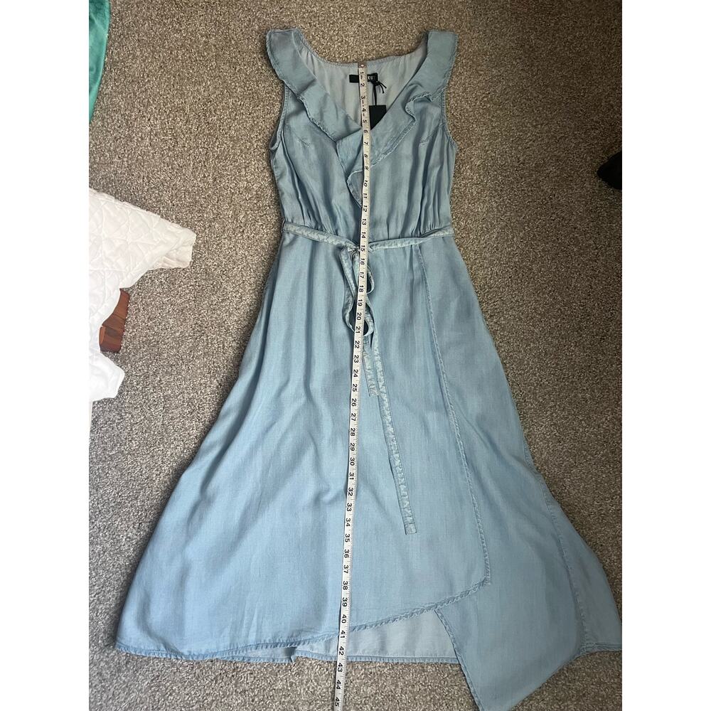 NWT KUT From The Kloth Dress Blue Chambray Ruffle Sleeveless Belt Casual Small - Picture 12 of 13